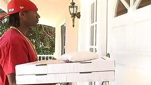 Upper class black hoe fucks pizza guy